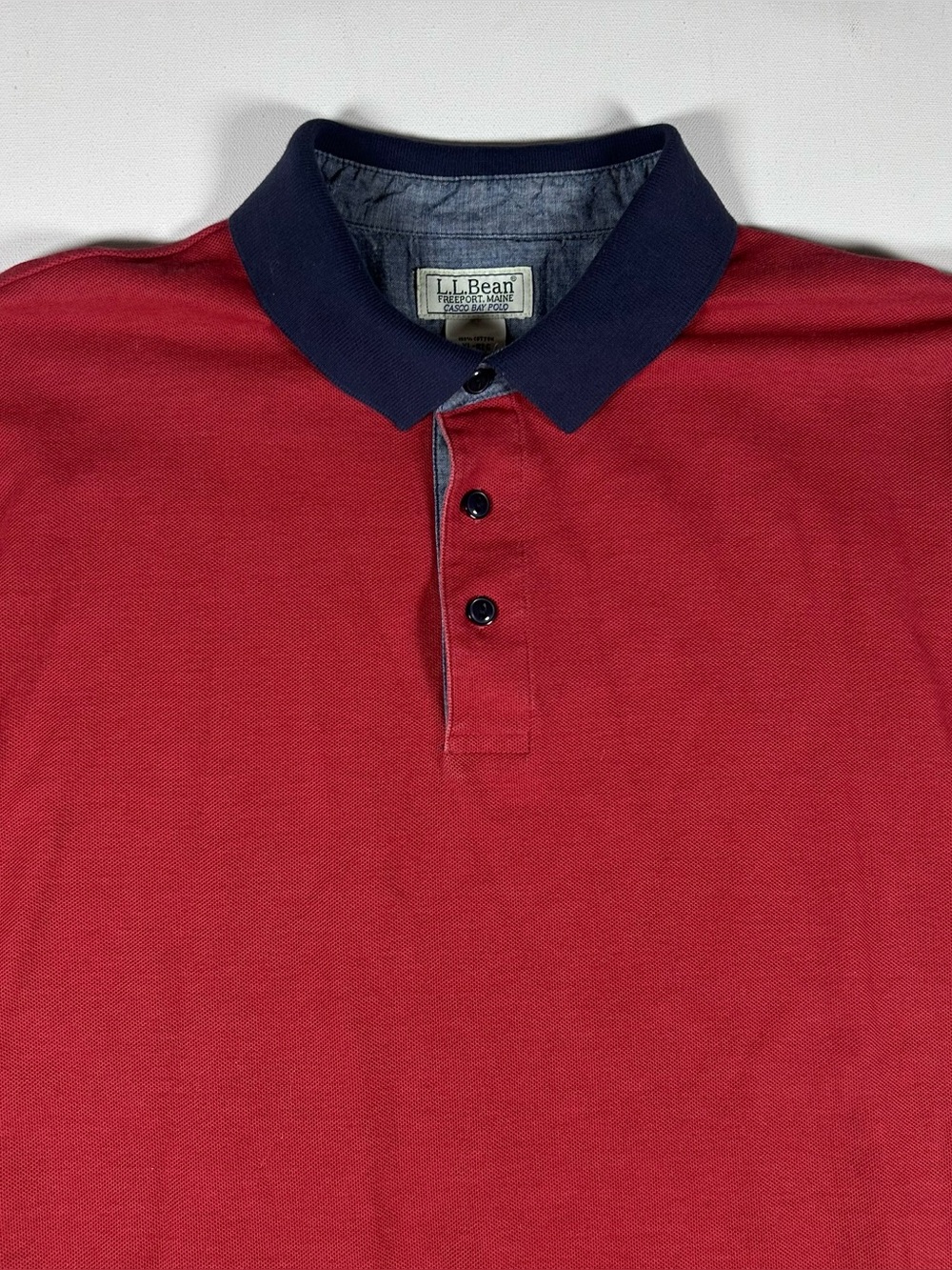 Vintage LL Bean Casco Bay Polo Shirt Mens Oversize XL Nantucket Red Navy Collar